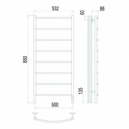 Классик П8 500х850 Электро (quick touch) Полотенцесушитель TERMINUS Сатин Ейск - фото 4 Классик П8 500х850 Электро (quick touch) Полотенцесушитель TERMINUS Сатин Ейск - фото 4