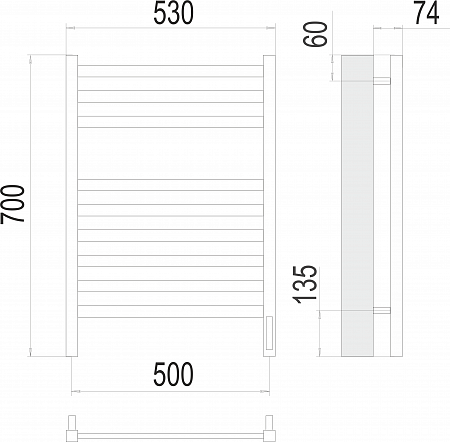 Енисей П9 500х700  электро (sensor quick touch) Полотенцесушитель TERMINUS  Ейск - фото 3