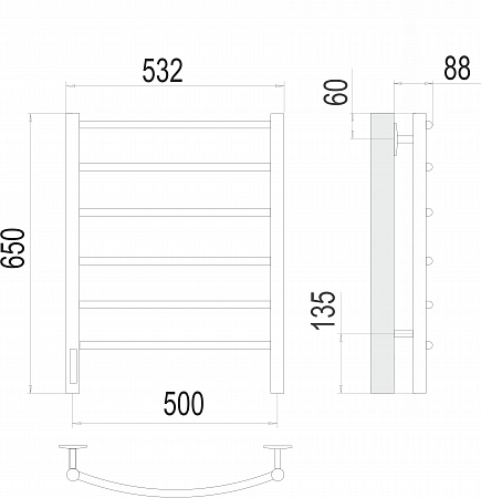 Классик П6 500х650 Электро (quick touch) слева Полотенцесушитель TERMINUS Ейск - фото 3 Классик П6 500х650 Электро (quick touch) слева Полотенцесушитель TERMINUS Ейск - фото 3