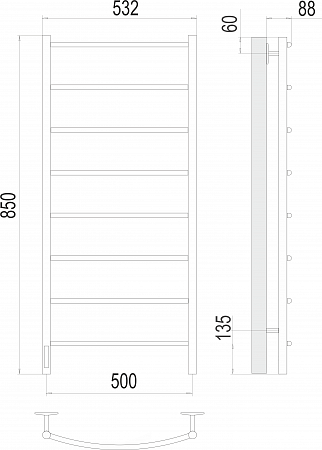 Классик П8 500х850 Электро (quick touch) слева Полотенцесушитель TERMINUS Ейск - фото 3 Классик П8 500х850 Электро (quick touch) слева Полотенцесушитель TERMINUS Ейск - фото 3