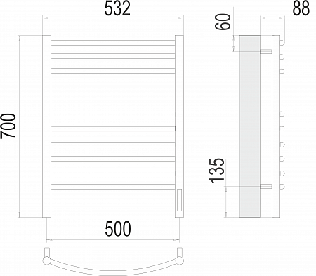 Классик П9 500х700 электро (sensor quick touch)  Полотенцесушитель TERMINUS Ейск - фото 3