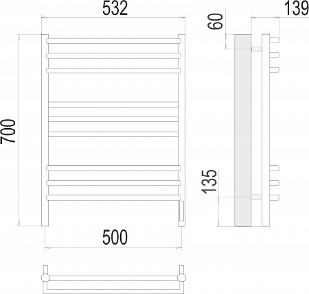 Прато П9 500х700 электро (sensor quick touch) Полотенцесушитель  TERMINUS Ейск - фото 3