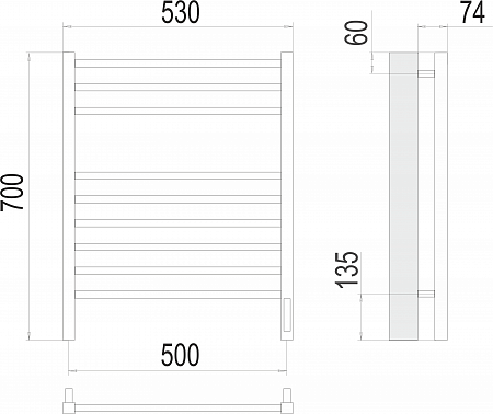 Сицилия П9 500х700 электро (sensor quick touch) Полотенцесушитель TERMINUS)  Ейск - фото 3