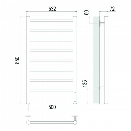 Аврора П8 500х850 Электро Полотенцесушитель TERMINUS Брашированное золото Ейск - фото 4 Аврора П8 500х850 Электро Полотенцесушитель TERMINUS Брашированное золото Ейск - фото 4